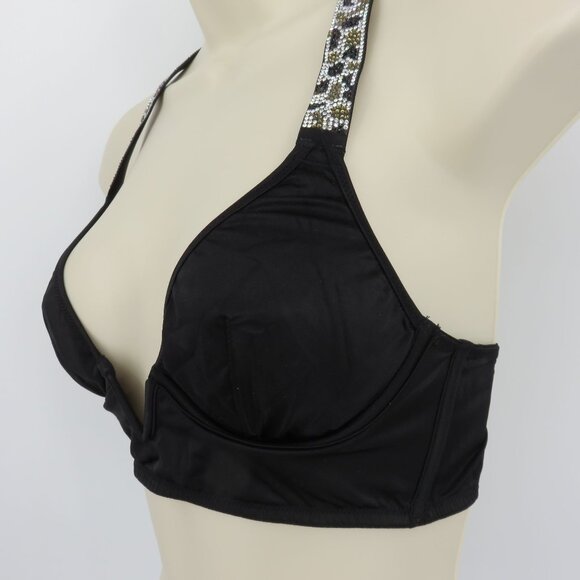 Victorias Secret Small Deep V Black Animal Rhinestone Bralette Bra Underwire - Picture 5 of 15
